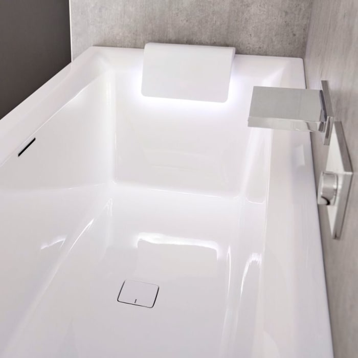 Riho Still Square Rechteck-Badewanne 180 x 80 cm mit Riho Fall, LED-Beleuchtung, Kopfstütze links