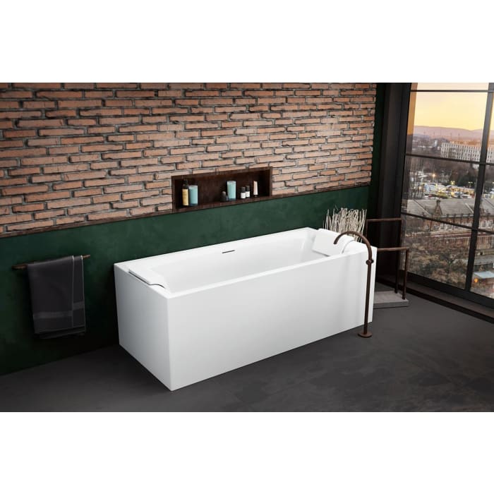 Riho Still Square Rechteck-Badewanne 170 x 75 cm mit Riho Fall, LED-Beleuchtung, Kopfstütze links und rechts