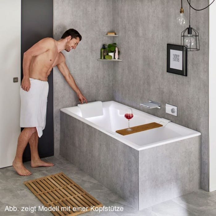 Riho Still Square Rechteck-Badewanne 180 x 80 cm inkl. LED-Beleuchtung und Kopfstütze links und rechts