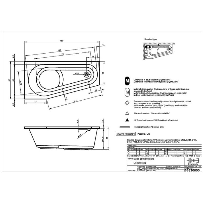 Riho Delta Raumspar-Badewanne 160 x 80 cm, rechts