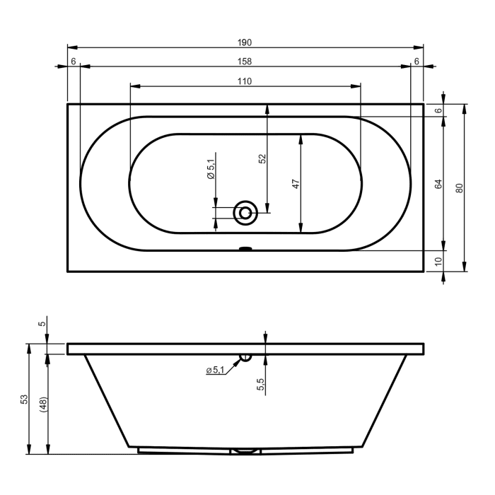 Riho Carolina 190 Badewanne 190 x 80 cm