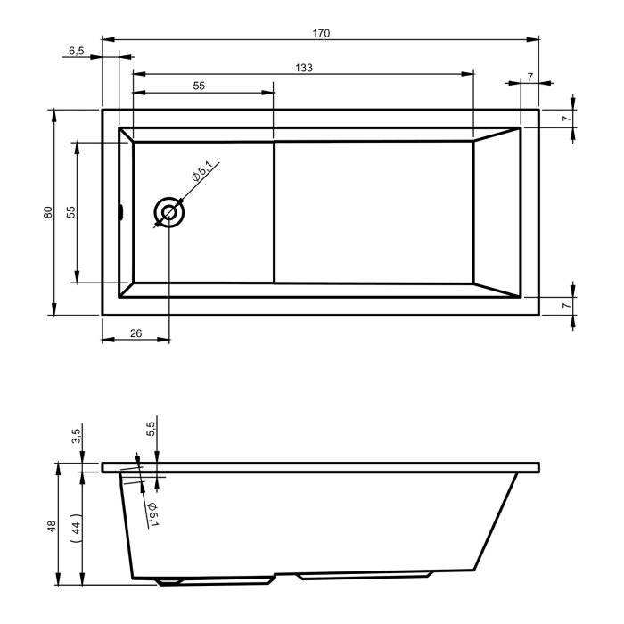 Riho Lusso Plus Rechteck-Badewanne 170 x 80 cm