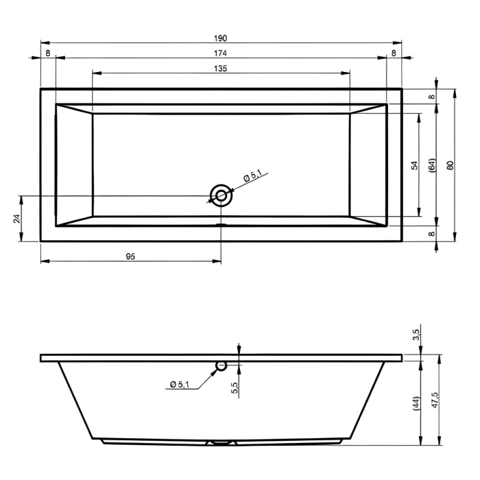 Riho Lusso Rechteck Badewanne 190 x 80 cm