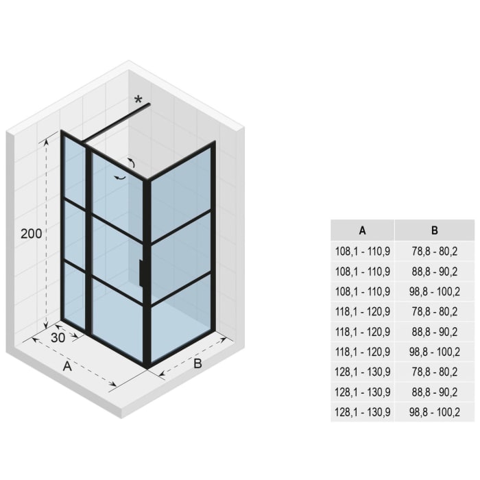 Riho Grid Pendeltür Eckeinstieg mit Festteil und Seitenwand GB203 110 x 100 cm