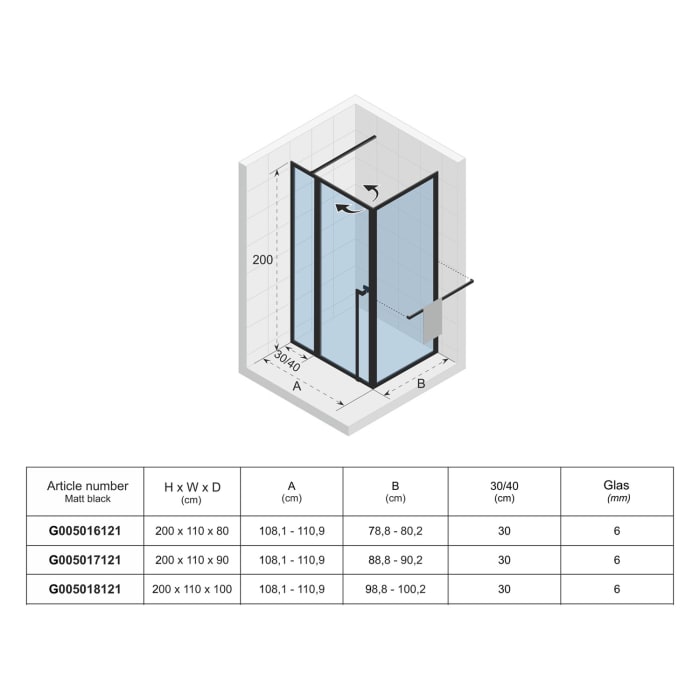 Riho Lucid Pendeltür Eckeinstieg mit Festteil und Seitenwand GD203 110 x 80 cm