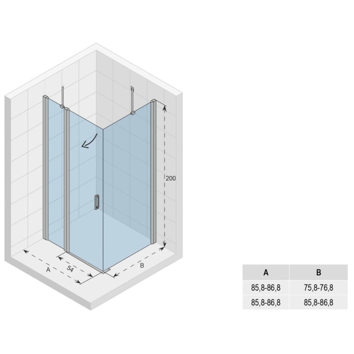 Riho Novik Schwingtür für Eckeinstieg mit Festteil und Seitenwand Z203 90 x 80 cm