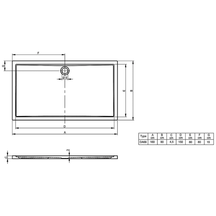 Riho Zürich Modell 258 Duschwanne 160 x 90 cm