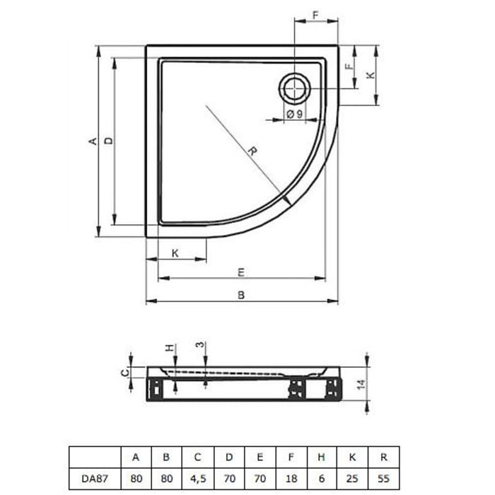 Riho Davos Modell 279 Viertelkreis-Duschwanne 80 x 80 x 14 cm mit Schürze