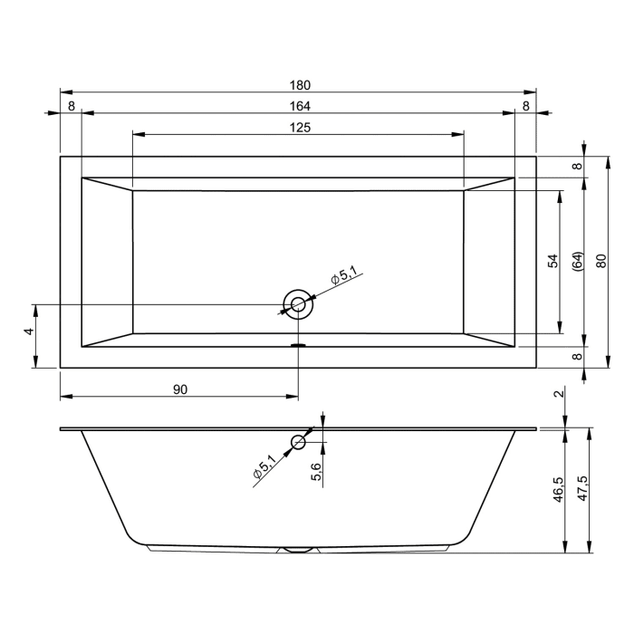 Riho Lugo Whirlpool 180 x 80 cm Air 11 Jets, rechts