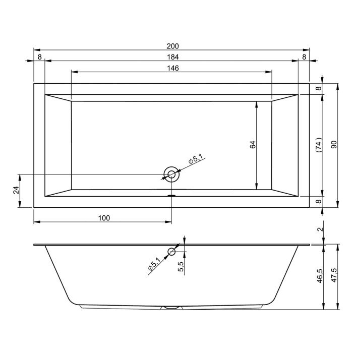Riho Lugo Whirlpool 200 x 90 cm Air 11 Jets, links