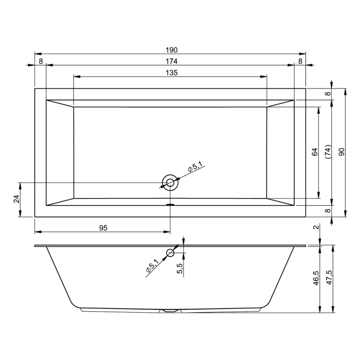 Riho Lugo Whirlpool 190 x 90 cm Bliss 16 Aero Jets, links