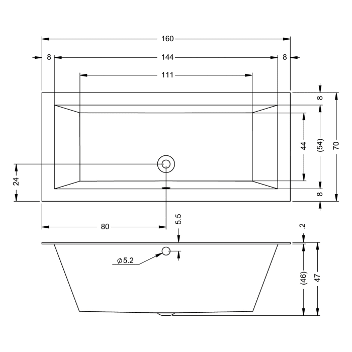 Riho Lugo Whirlpool 160 x 70 cm Bliss 16 Aero Jets, rechts