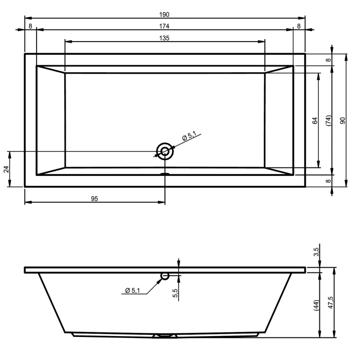 Riho Lusso Whirlpool 190 x 90 cm Bliss 16 Aero Jets, links
