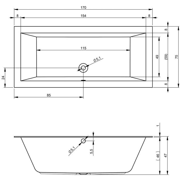 Riho Lugo Whirlpool 170 x 75 cm Air 11 Jets, links