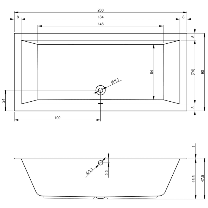 Riho Lugo Whirlpool 200 x 90 cm Air 11 Jets, rechts