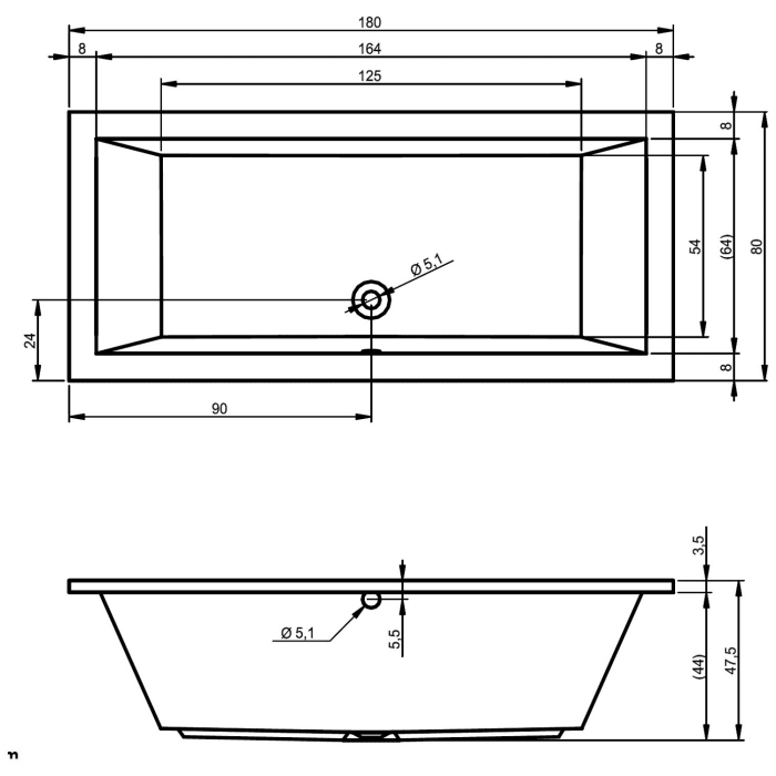 Riho Lusso Whirlpool 180 x 80 cm Air 11 Jets, links