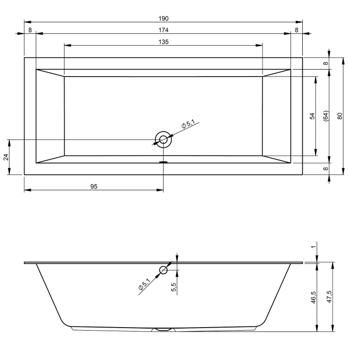 Riho Lugo Whirlpool 190 x 80 cm Bliss 16 Aero Jets, rechts