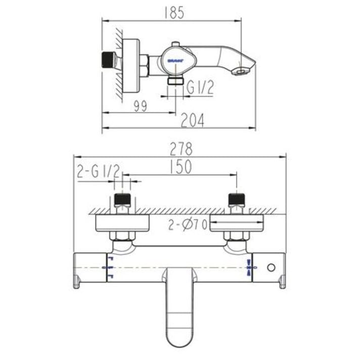 Bravat Palma Wannenfüll- und Brausethermostat