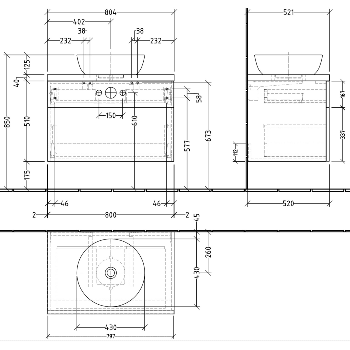 Sanipa 2morrow WT-Unterbau mit Konsole 80,4 cm für Keramik-WT Artis