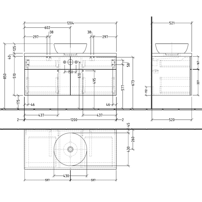 Sanipa 2morrow WT-Unterbau mit Konsole 120,4 cm für Keramik-WT Artis