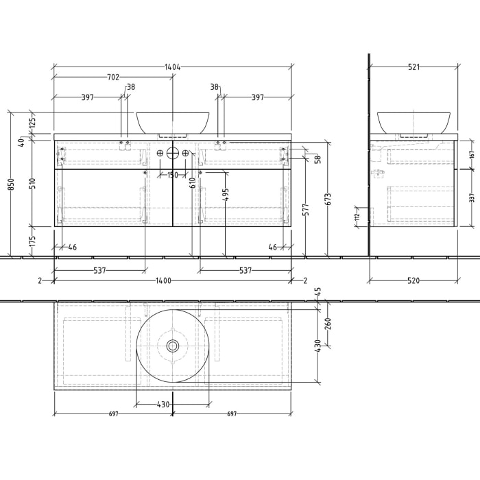 Sanipa 2morrow WT-Unterbau mit Konsole 140,4 cm für Keramik-WT Artis