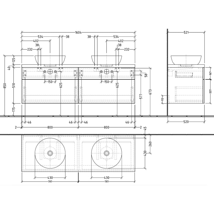 Sanipa 2morrow WT-Unterbau mit Konsole 160,4 cm für Keramik-WT Artis