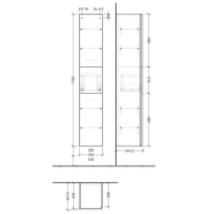 Sanipa 3way Hochschrank 30 cm, 2 Türen mit Türanschlag links