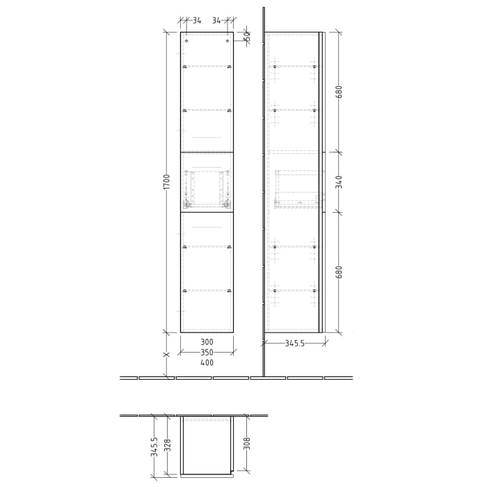 Sanipa 3way Hochschrank 30 cm, 2 Türen mit Türanschlag rechts