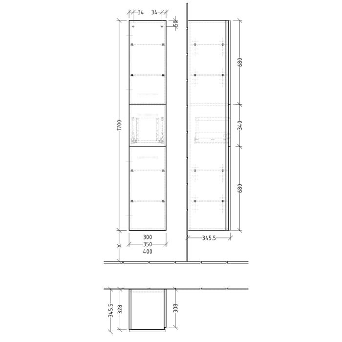 Sanipa 3way Hochschrank 40 cm, 2 Türen mit Türanschlag rechts
