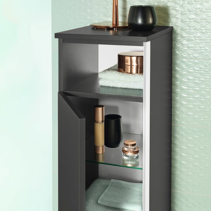 Sanipa 3way Mittelschrank 30 cm, 1 Tür mit Anschlag links, 1 offenes Fach, mit Griff-Leiste