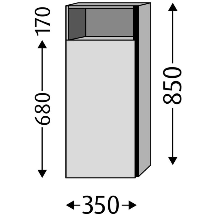 Sanipa 3way Mittelschrank 35 cm, 1 Tür mit Anschlag rechts, 1 offenes Fach, mit Griff-Leiste
