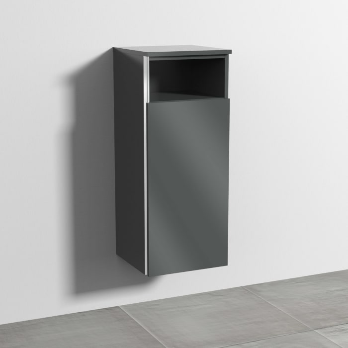 Sanipa 3way Mittelschrank 35 cm, 1 Tür mit Anschlag rechts, 1 offenes Fach, mit Griff-Leiste