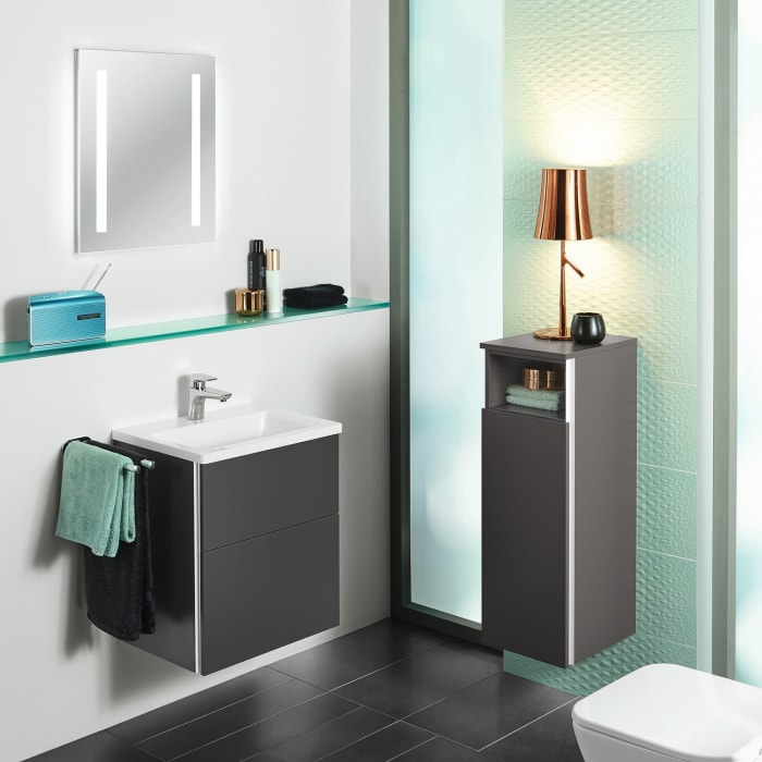 Sanipa 3way Mittelschrank 35 cm, 1 Tür mit Anschlag links, 1 offenes Fach, mit Griff-Leiste