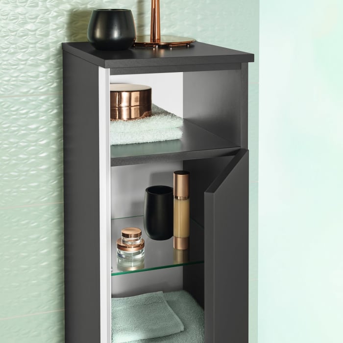 Sanipa 3way Mittelschrank 40 cm, 1 Tür mit Anschlag rechts, 1 offenes Fach, mit Griff-Leiste