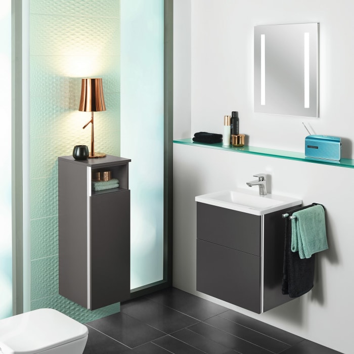 Sanipa 3way Mittelschrank 40 cm, 1 Tür mit Anschlag rechts, 1 offenes Fach, mit Griff-Leiste