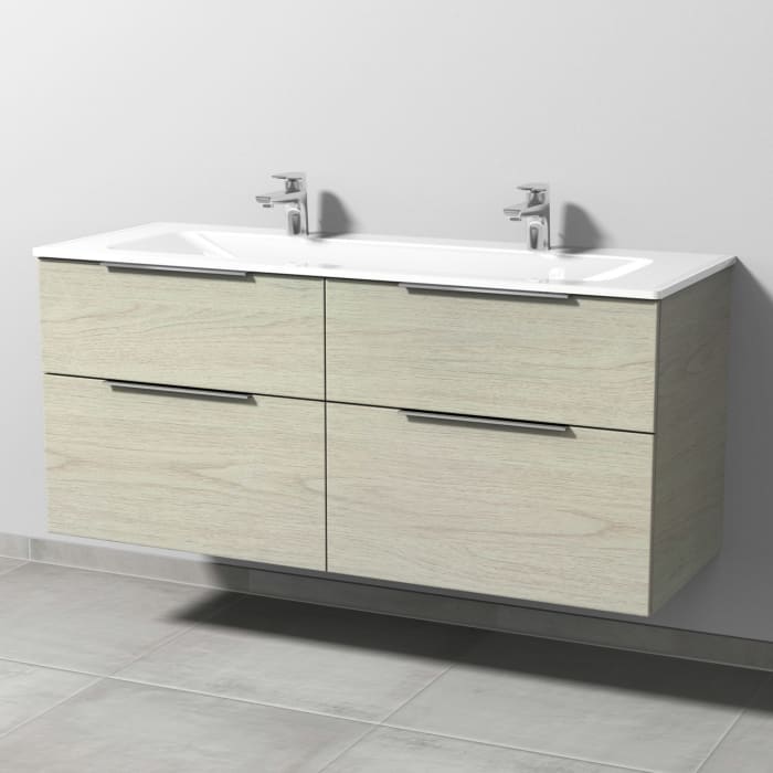 Sanipa 3way Kombination mit Glas-Doppelwaschtisch 131,5 cm, 4 Auszüge mit Aufsatz-Griff