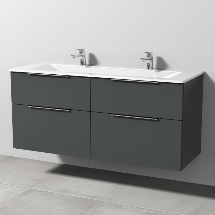 Sanipa 3way Kombination mit Glas-Doppelwaschtisch 131,5 cm, 4 Auszüge mit Aufsatz-Griff