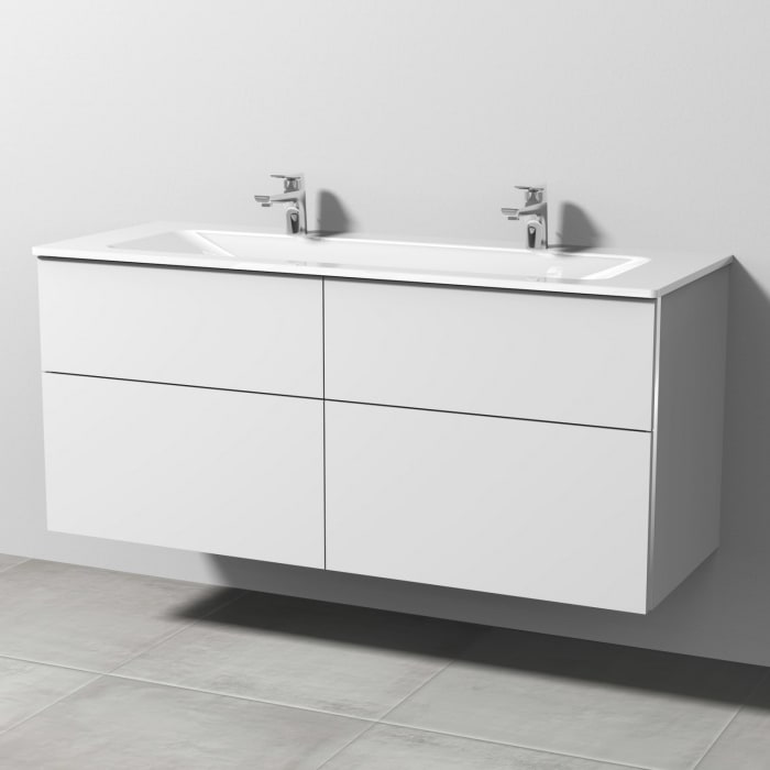 Sanipa 3way Kombination mit Glas-Doppelwaschtisch 131,5 cm, 4 Auszüge mit Griff-Leiste