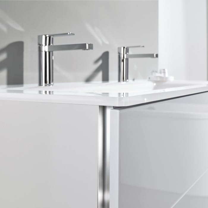 Sanipa 3way Kombination mit Glas-Doppelwaschtisch 131,5 cm, 4 Auszüge mit Griff-Leiste