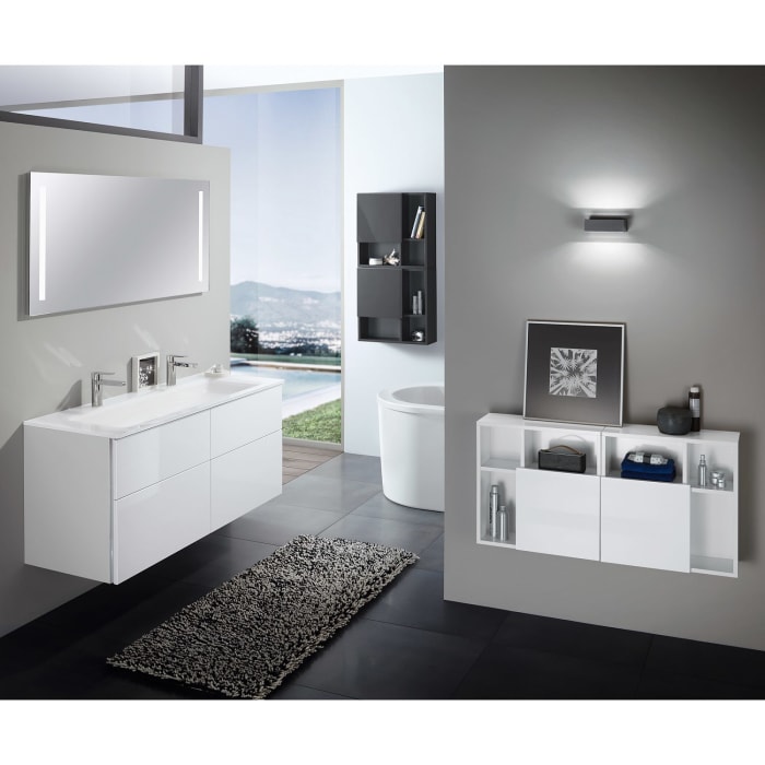 Sanipa 3way Kombination mit Glas-Doppelwaschtisch 131,5 cm, 4 Auszüge mit Griff-Leiste