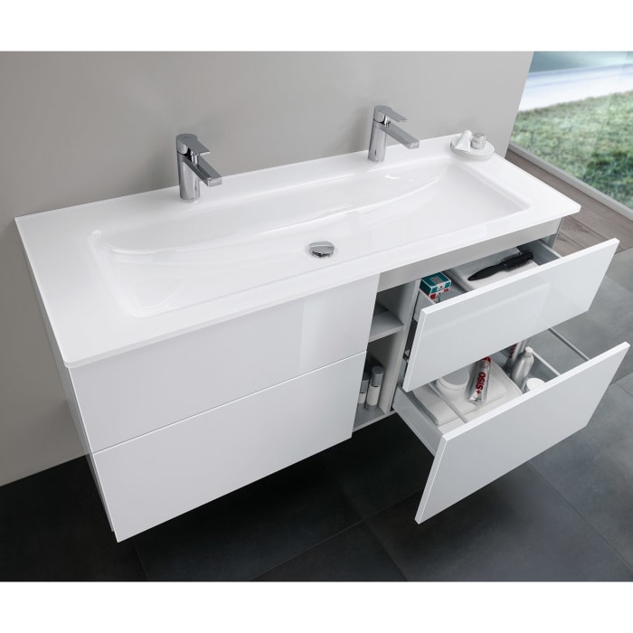 Sanipa 3way Kombination mit Glas-Doppelwaschtisch 131,5 cm, 4 Auszüge mit Griff-Leiste