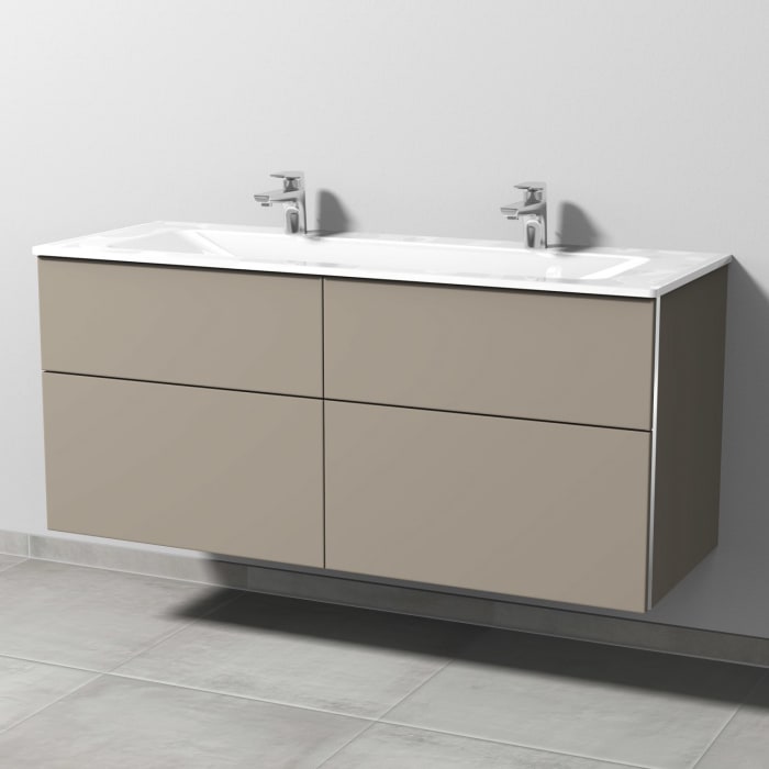 Sanipa 3way Kombination mit Glas-Doppelwaschtisch 131,5 cm, 4 Auszüge mit Griff-Leiste