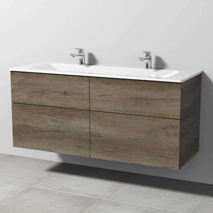 Sanipa 3way Kombination mit Glas-Doppelwaschtisch 131,5 cm, 4 Auszüge mit Push to open