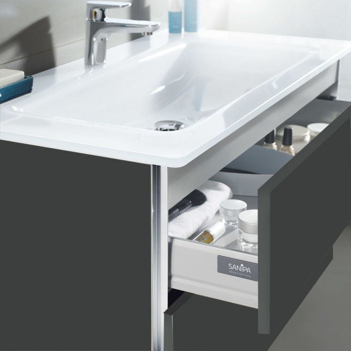 Sanipa 3way Kombination mit Glaswaschtisch 61,5 cm, 2 Auszüge mit Griff-Leiste