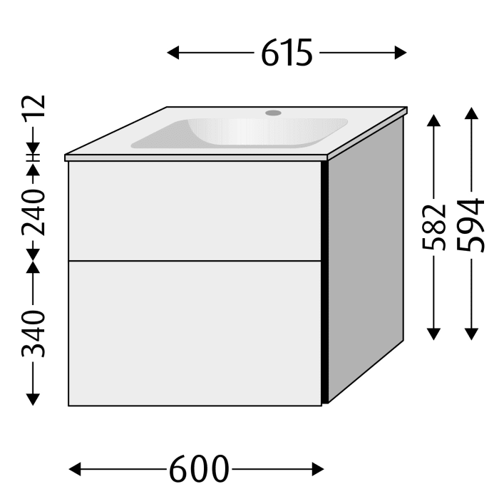 Sanipa 3way Kombination mit Glaswaschtisch 61,5 cm, 2 Auszüge mit Griff-Leiste