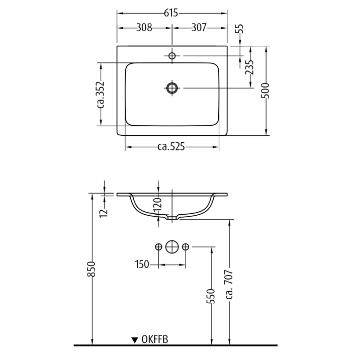 Sanipa 3way Kombination mit Glaswaschtisch 61,5 cm, 2 Auszüge mit Griff-Leiste