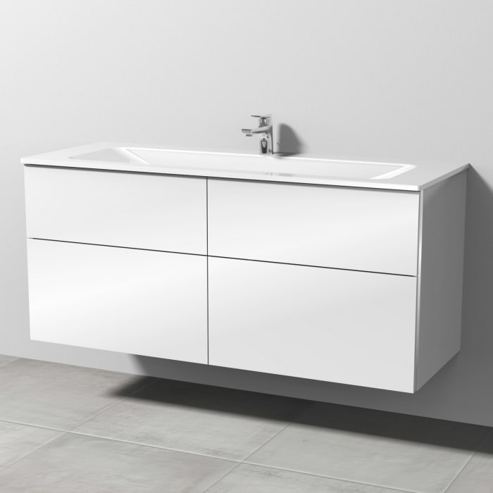 Sanipa 3way Kombination mit Glaswaschtisch 131,5 cm, 4 Auszüge mit Griff-Leiste