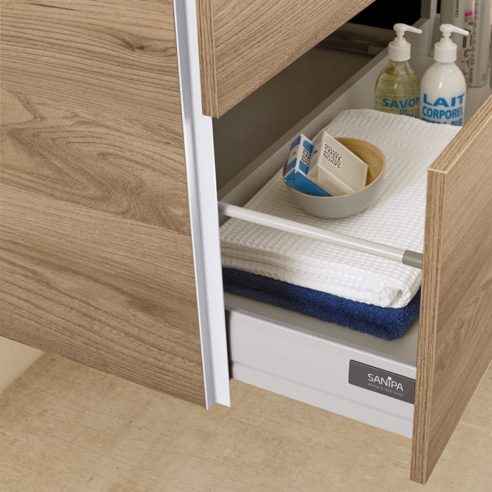 Sanipa 3way Kombination mit Glaswaschtisch 81,5 cm, 2 Auszüge mit Griff-Leiste