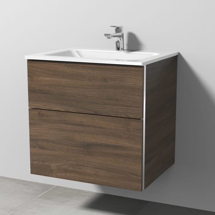 Sanipa 3way Kombination mit Glaswaschtisch 61,5 cm, 2 Auszüge mit Griff-Leiste