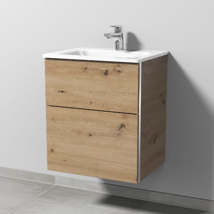 Sanipa 3way Kombination mit Glaswaschtisch 51,5 cm, 2 Auszüge mit Griff-Leiste